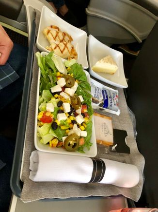 Tex Mex Salad w/chicken.  Balsamic dressing. Lemon cheese cake.  