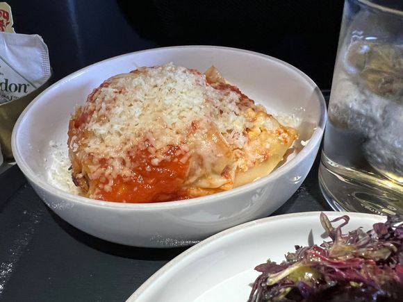 Lasagna - ricotta, fresh tomato sauce, parmigiano.  Pretty good, I ate it with the steak after the squash caponata was finished.