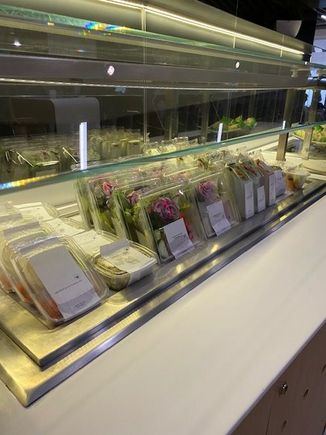 Salads, Carrot Dip Platters, Black Forest Ham & Cheese Sandwiches, Wraps, Fruit Cups, and Cherry Cheesecake