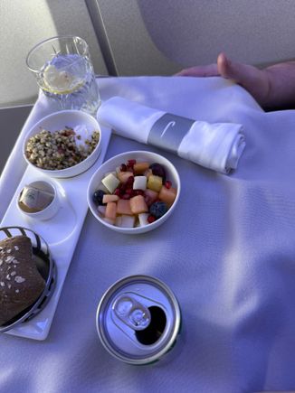 My partners seasonal fruit which was a bit sad looking considering it was the only course he ordered. Previous flights have made attempts to zhuzh this up for him or 