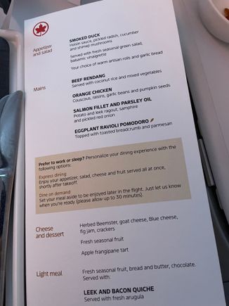 Menu, from start to finish, the best meal
