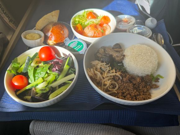 Had the bibimbop and enjoyed it.  Sauce servings in the plastic containers, everything at once (eating cold appetizer after my warm entree) are just stupid misses by United that cheapen what is supposed to be a premium service.

And I’m literally going to start clapping and cheering when United rehire the guy they let go at the start of the pandemic that knows how to spread the garlic butter completely across the slice of bread!