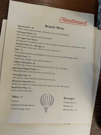 Breakfast Menu for reference
