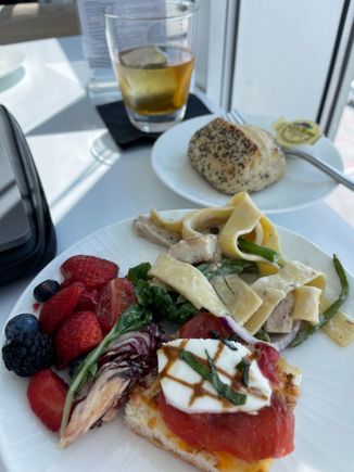 Fruit, Bruschetta, Chicken Marsala w/noodles