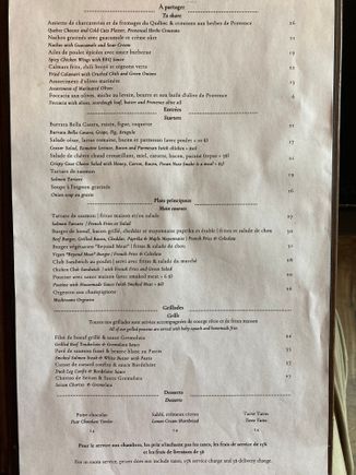 Menu for lunch = similair to room service menu 