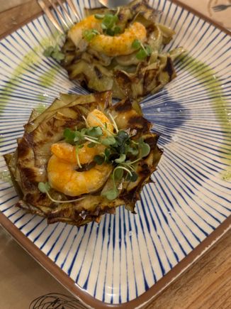 grilled jumbo artichoke hearts with shrimp