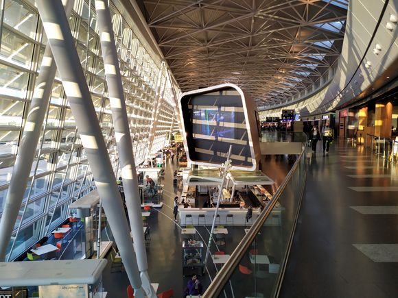 A view inside the airy main terminal of Zurich airport 