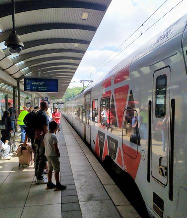 In Mainz station, boarding the regional train to Ingelheim 