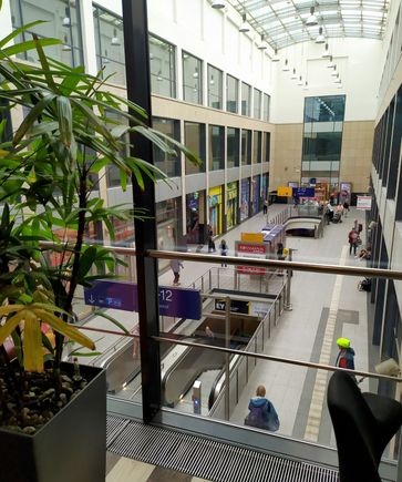 Looking out over the interior concourse at Mannheim station 