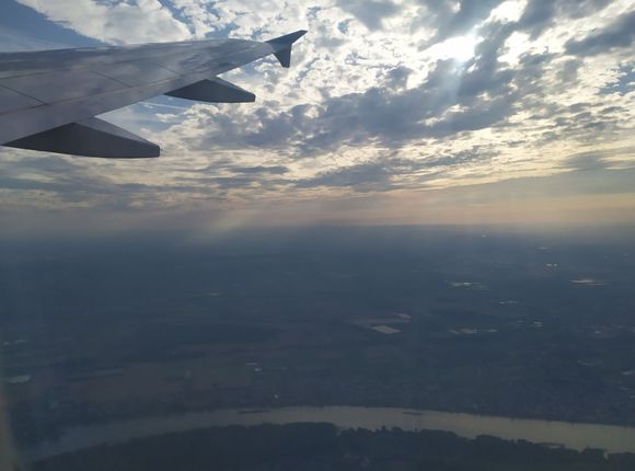 Lovely views of the Rhine river after take-off from Cologne Bonn Airport 