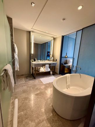 Large bathroom with soaker tub