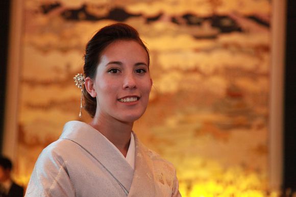 Our daughter with the St. Regis Osaka Bar in the background.