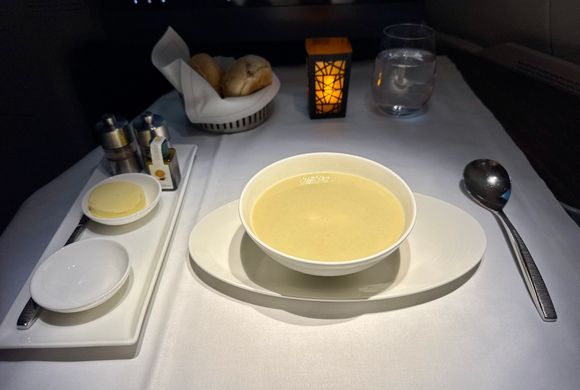 Lunch - Cream of celeriac soup with dill labneh (this was very nice 9/10)
