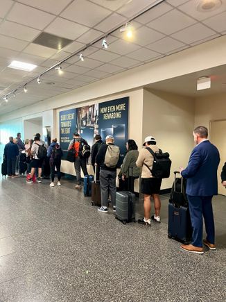 SAN Aspire Club line, on my way home on a Monday morning a couple weeks ago.   Having visited the Club many times, needless to say — it was a hard “no thanks” that morning.  