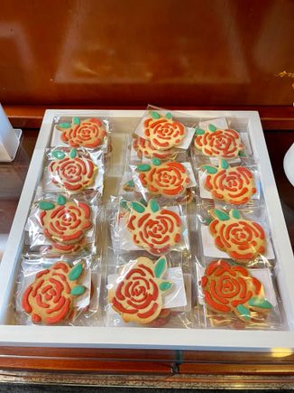 Rose cookies for the Rose City (I didn't try as I'm not a sweets person), but they sure did look nice!