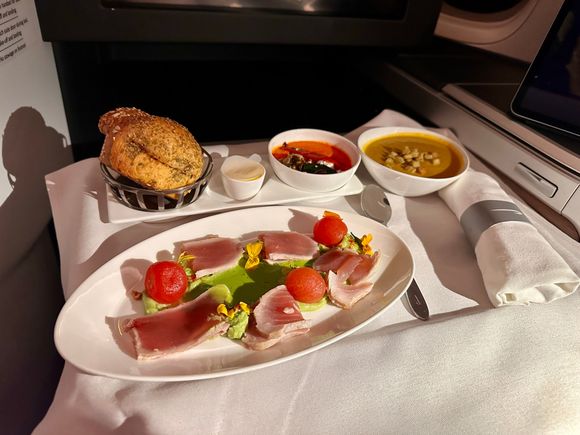 Seared Tuna & Avocado, tomato ceviche, jalapeño lime dressing