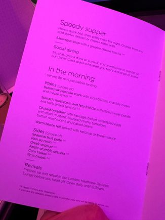 JFK-LHR menu