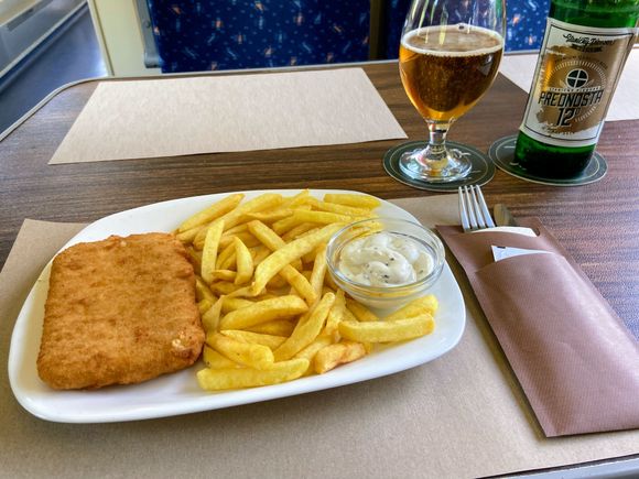 They have some better options on the menu, but the deep fried cheese is traditional. The beer is railway themed, brewed by a local craft brewery. This is the 12 degree lager called Stationmaster.