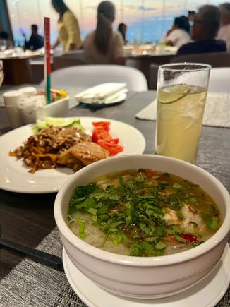 Freshly prepared fish noodle soup, and chicken with more noodles!