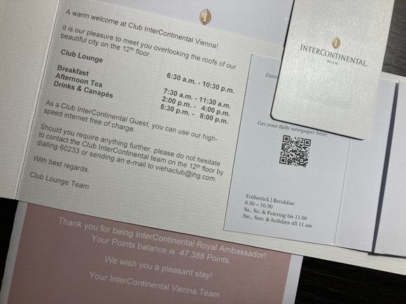 Club Intercontinental welcome letter 