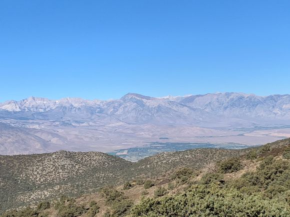View looking west of Bishop in the valley and the Sierra on the other side 