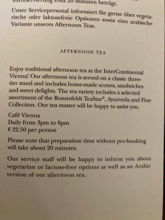 Afternoon tea infornation
