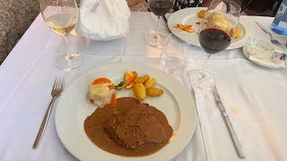 Veal steak with a pepper sauce