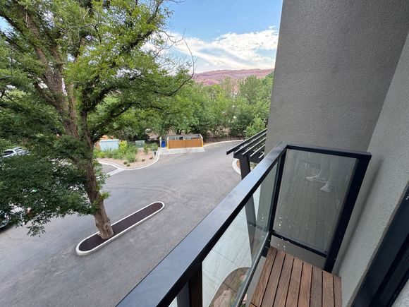 "Balcony" with dumpster view