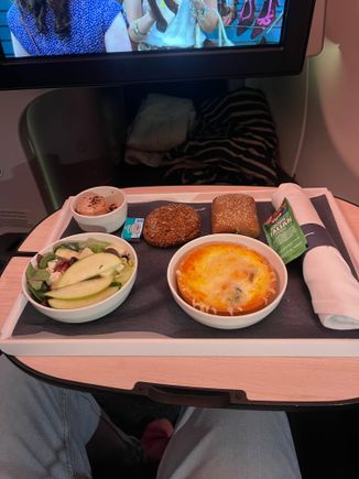 Smoked salmon quiche and Waldorf salad. Exceptionally mean.