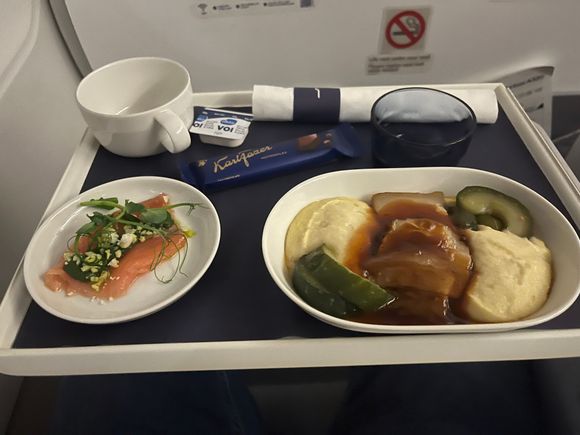 New meal, smoked salmon and pork