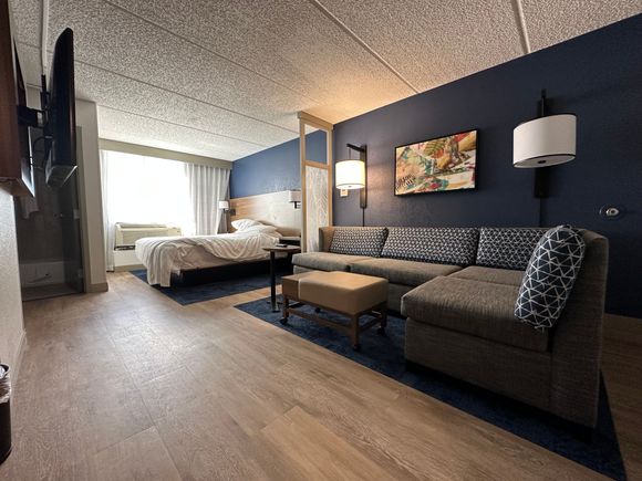 Pleasantly surprised by the renovated rooms at this older style Hyatt Place.  I like the color scheme and mostly hard surface floors better than most of the newer Hyatt Places.