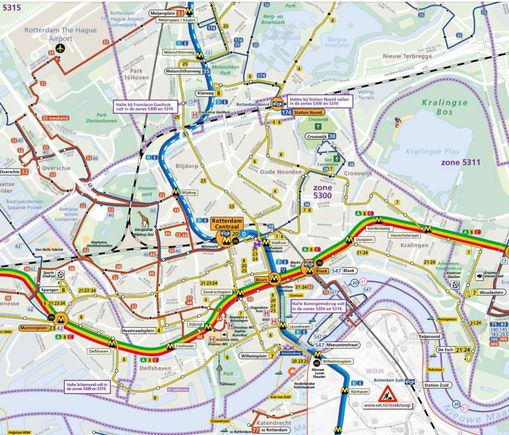 Purple H = Hilton hotel     ..... Orange C = Rotterdam Passenger Cruise Terminal 