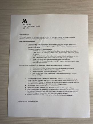 More lounge info, handed to guests at check-in. Nice. 