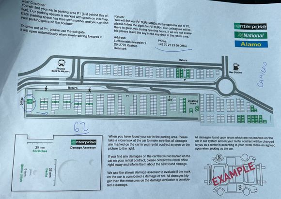 National/Enterprise parking spots in the CPH garage