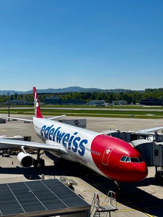 Edelweiss A340 from the viewing terrace 