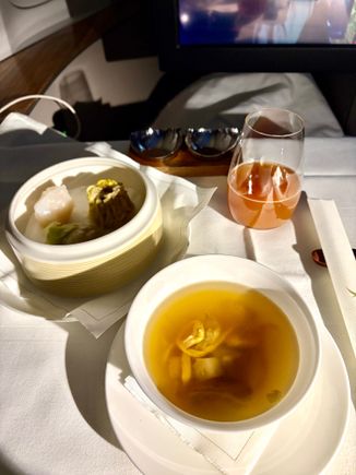 second meal before landing- soup and dim sum 