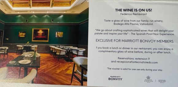 Free wine with dinner offered