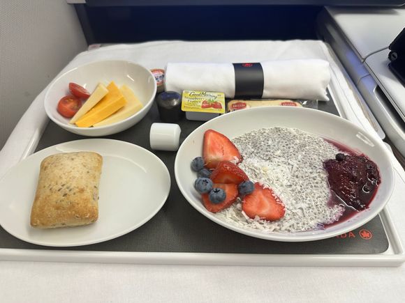 The chia pudding was larger with strawberries and compote. There was cheese selection. Much appreciated this version than the standard omelette 