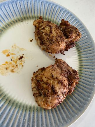 Air fryer chicken thighs. I guess I could have taken the picture before I ate one of them ;)