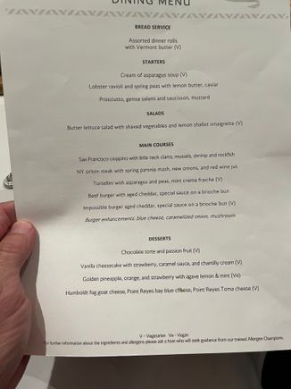 Current dining menu. 