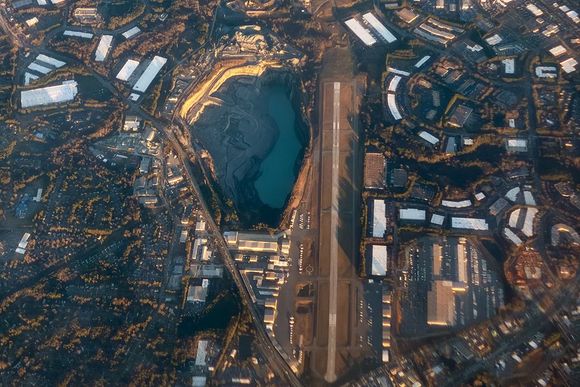Up above Cobb County International Airport- McCollum Field in Kennesaw, Georgia shortly after taking off from ATL