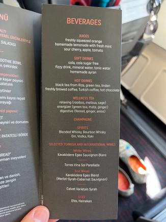 Drinks menu