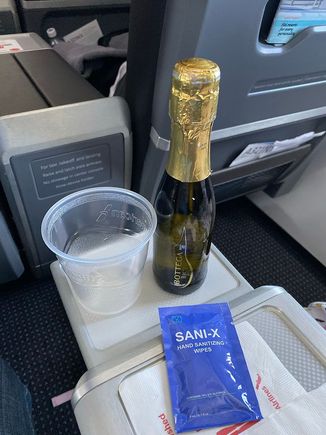 Bottega sparkling wine, it isn't Dom or Krug, but it is the only bubbly I have drank in the air in 2020!