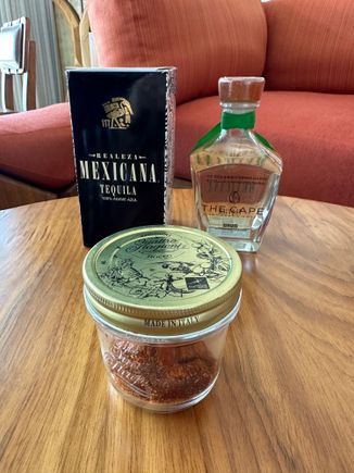 Complementary tequila bottle