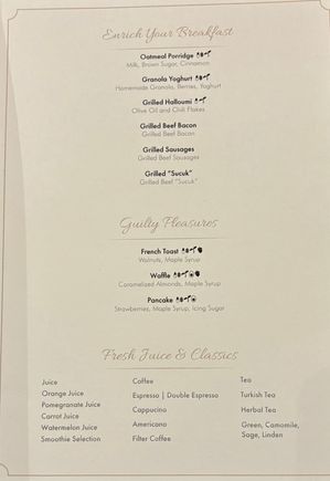 Breakfast à la carte menu