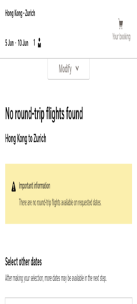 LX claims no seats / flights available on the dates I want and offers other options