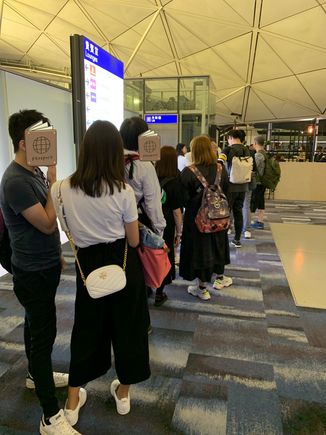 Constant queue outside Plaza Premium lounge, and there's no non-PP alternative at HKG...