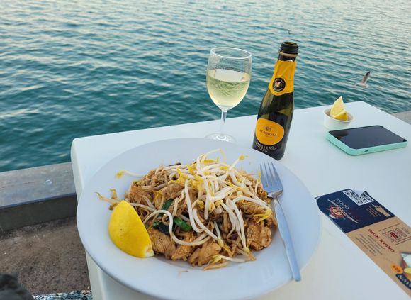 Pad Thai from Siam Thai on the Wharf washed down with some bubbles from the licenced bar.