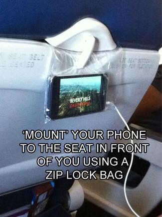 how to hang your phone on a flight life hack