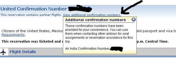 ual.com, view reservation, open it up to find other carrier info